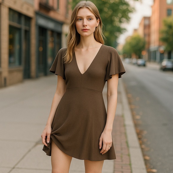 NWOT Free People Ribbed V-Neck Sweater Dress Olive Green - Picture 1 of 8